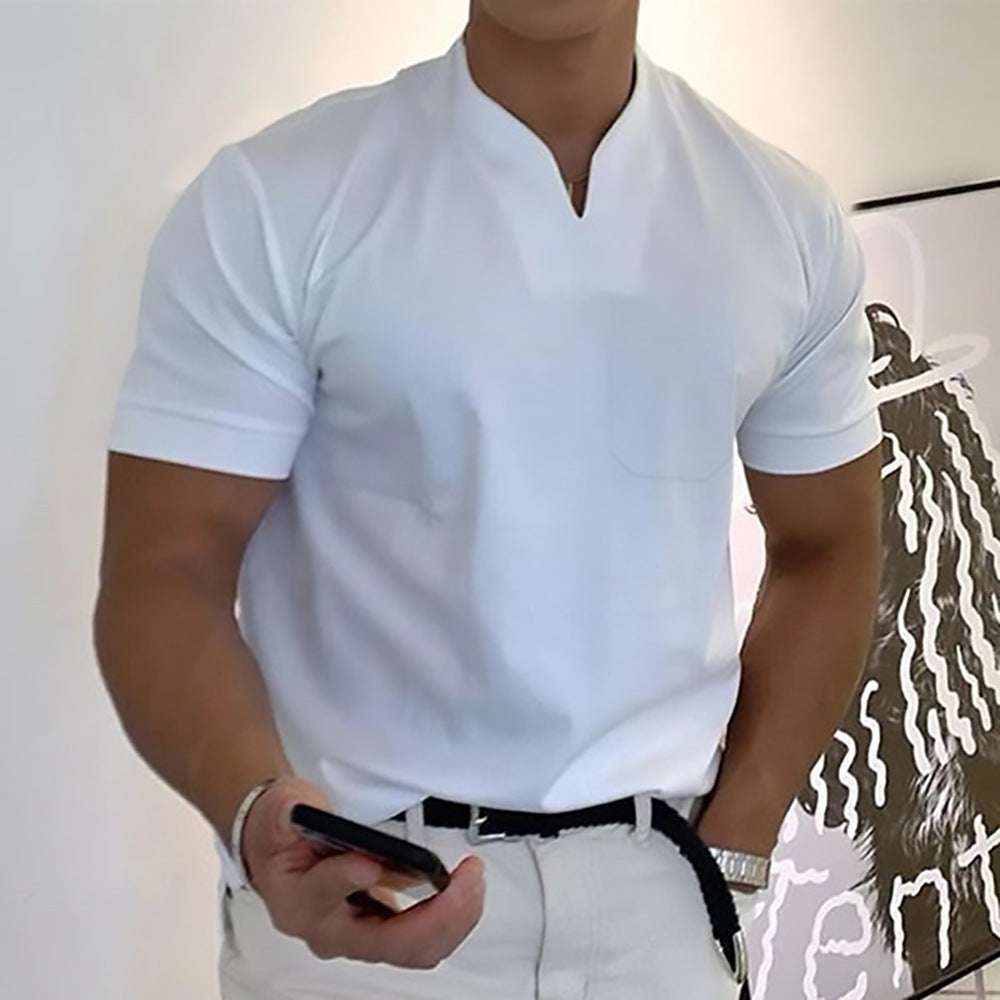 Summer Short Sleeve Shirt Men Fitness Plus Size Sports T-Shirt Elastic Cotton Pocket - globaltradeleader