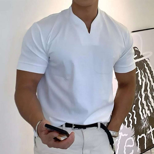 Summer Short Sleeve Shirt Men Fitness Plus Size Sports T-Shirt Elastic Cotton Pocket - globaltradeleader