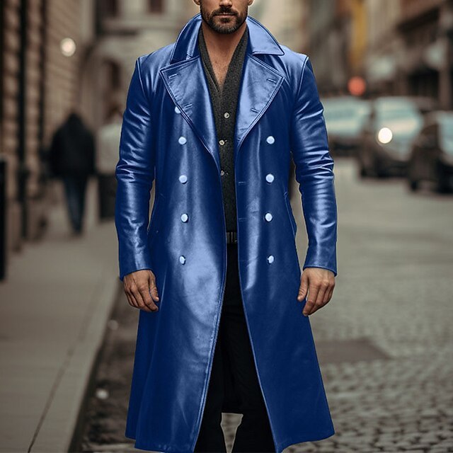 Long Trench Coat Male Double-breasted Leather Jacket - globaltradeleader