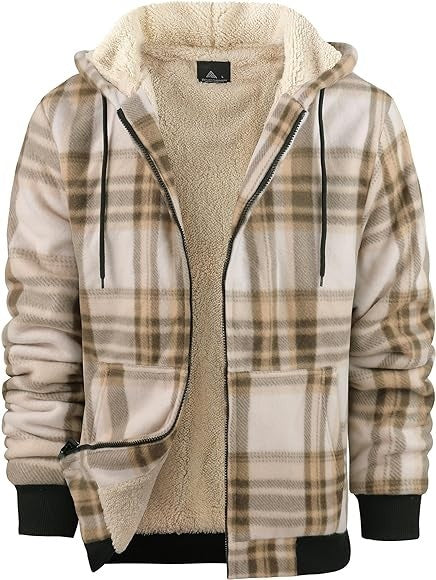 Men's Plaid Print Hooded Zip-Up Jacket Winter Thickened Cotton-padded Coat Warm Clothing - globaltradeleader