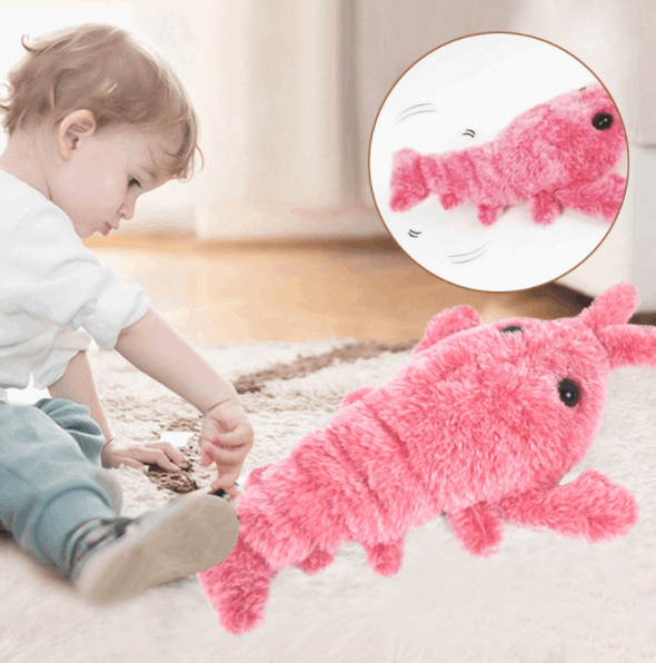 Electric Jumping Shrimp USB Charging Simulation Lobster Funny Cat Plush Toy