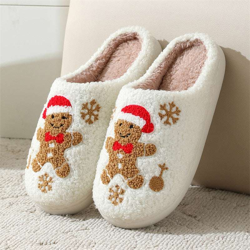 Christmas Snowflake Gingerbread Slippers Winter Indoor Non-slip Floor Bedroom Fuzzy House Shoes For Women Home Slippers - globaltradeleader
