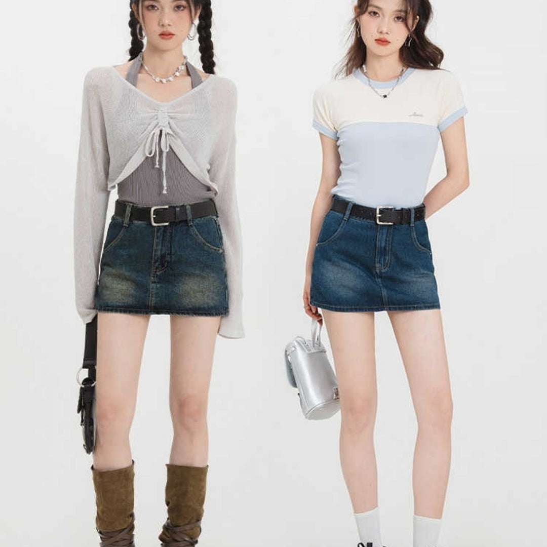 Retro A- Line Denim Short Skirt - globaltradeleader