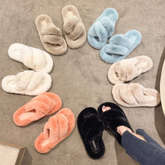 Winter Fuzzy Slippers Women Warm Soft Plush Shoes - globaltradeleader