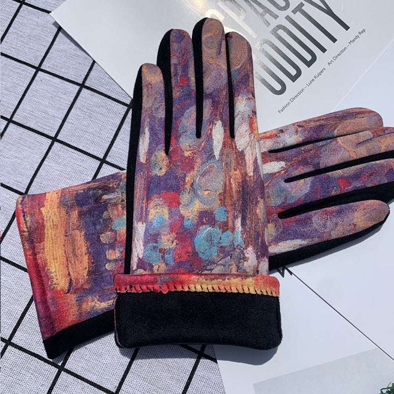Autumn And Winter Fashion Trends Oil Painting Gloves AB Suede - globaltradeleader