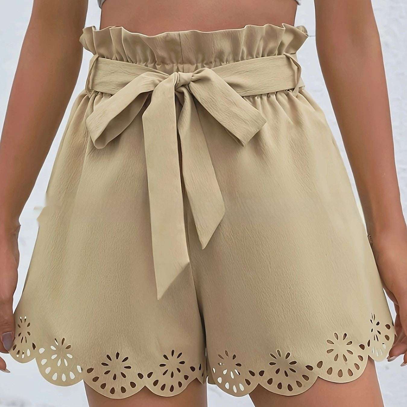 Women's Solid Color Wavy Ankle Belt Shorts - globaltradeleader