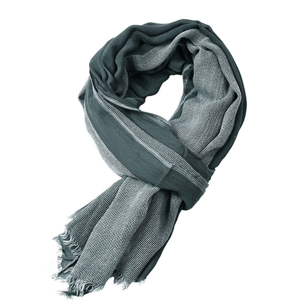 Autumn And Winter Cotton And Linen Yarn-dyed Scarf Men