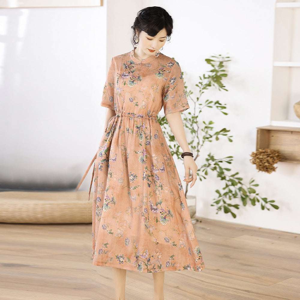 Retro Women's Improved Cheongsam Dress Literary Ramie Print