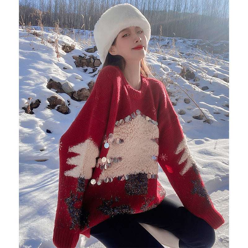 Women's Mid-length Christmas Lazy Loose Bottoming Sweater - globaltradeleader