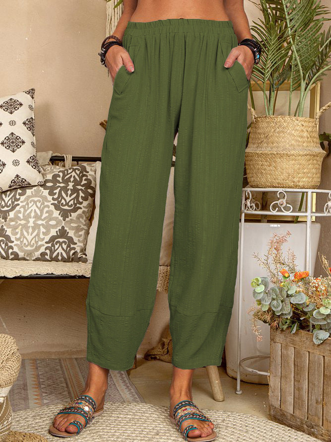 Women's Solid Color Loose Cotton And Linen Casual Pants Home - globaltradeleader