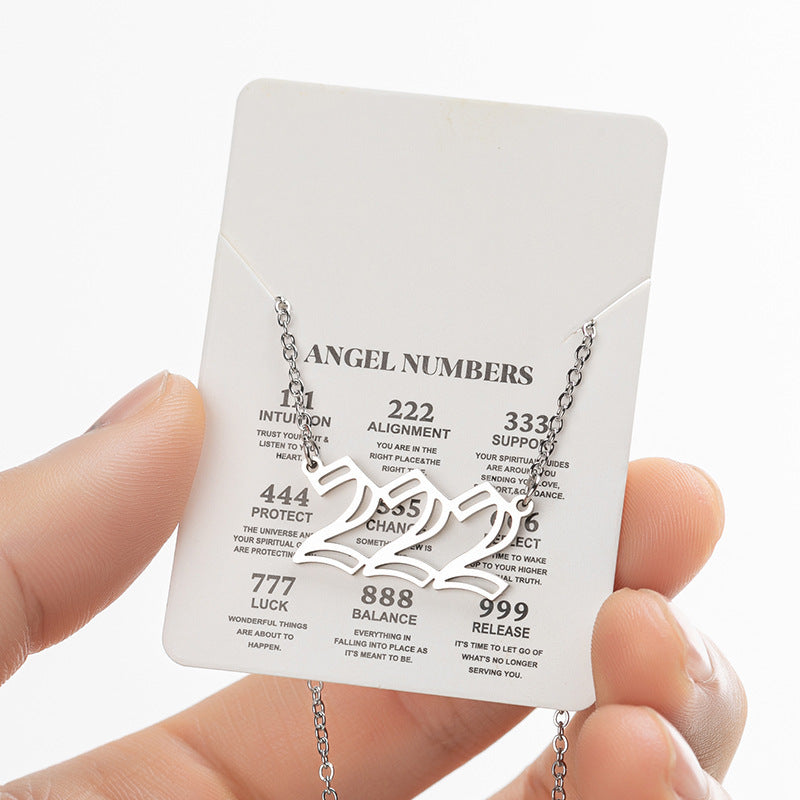 2025 Women's New Angel Lucky Digital Pendant Necklace Fashion 000-999 Stainless Steel Vintage Necklace - globaltradeleader