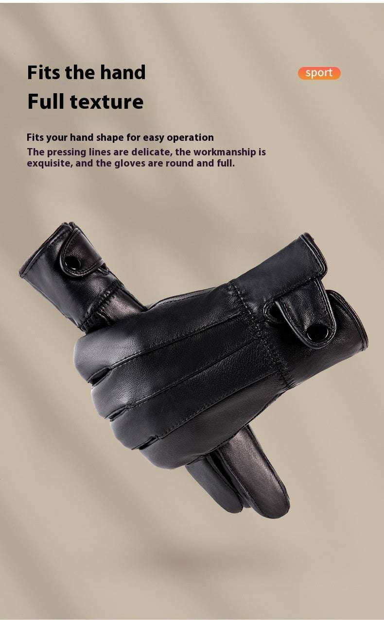 Genuine Leather Gloves For Men And Women Autumn And Winter Fleece-lined Thickened - globaltradeleader