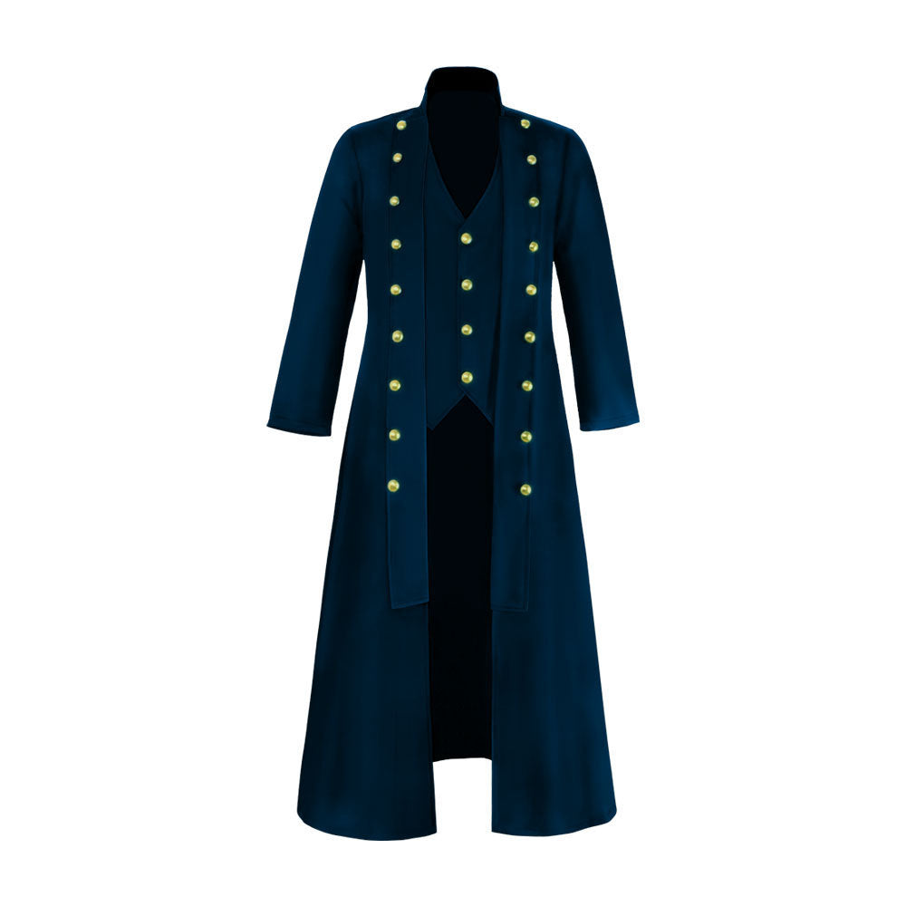 Men's Long Sleeve Stand Collar Three Row Button Coat - globaltradeleader