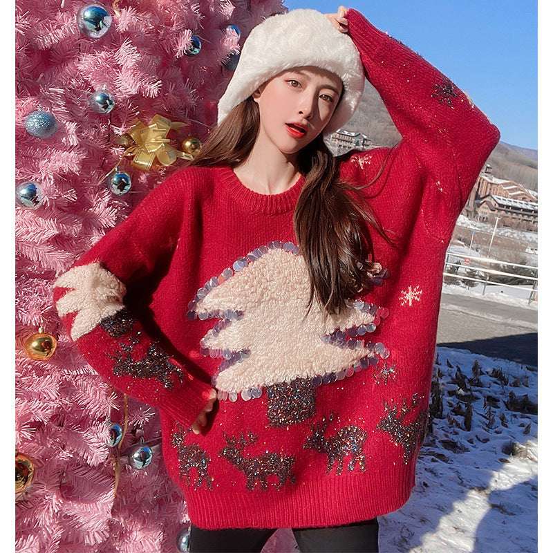 Women's Mid-length Christmas Lazy Loose Bottoming Sweater - globaltradeleader