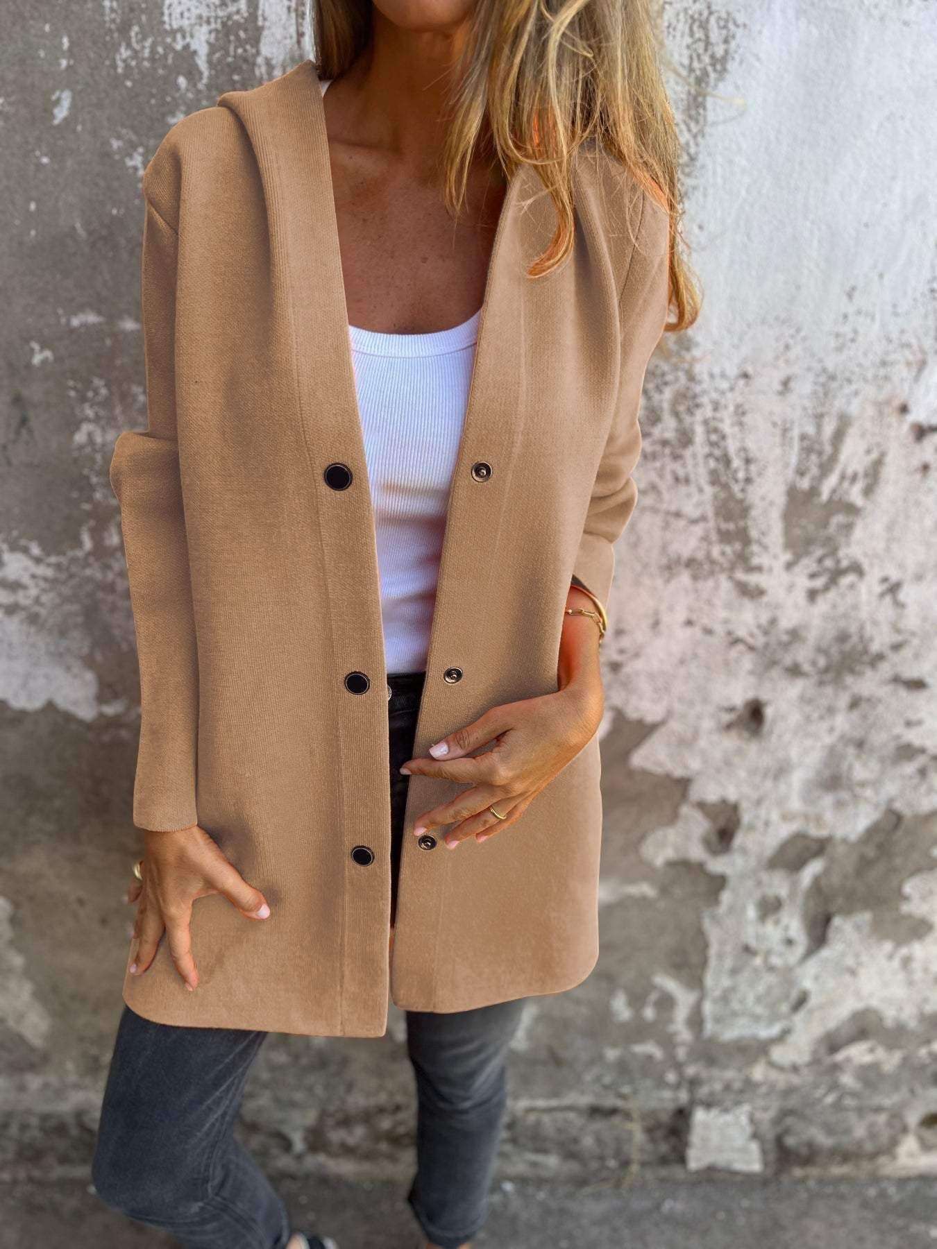 Casual Hooded Single-Breasted Cardigan Fashion Loose Solid Color Jacket Spring And Autumn Women's Clothing - globaltradeleader