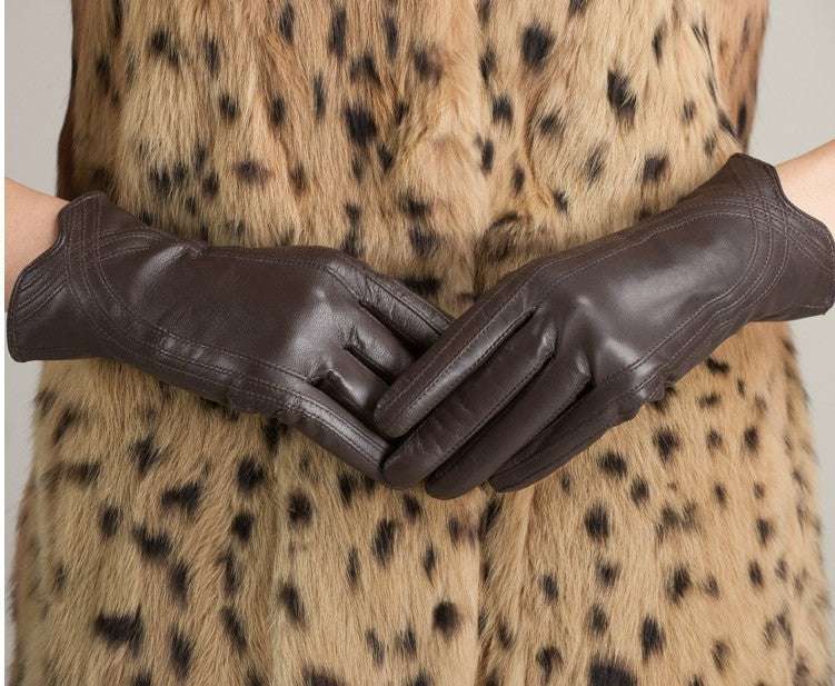 Women's Fashion Winter Warm Gloves Real Lamb Leather Handmade Curve Sheepskin Gloves - globaltradeleader