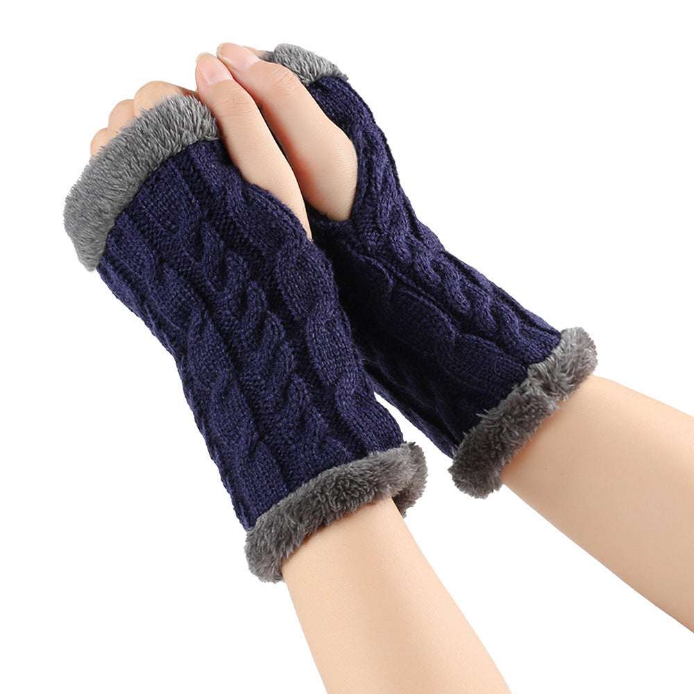 Winter Plush Gloves Twist Knitted Fingerless Fleece Gloves Women Warm Thickened Woolen Gloves - globaltradeleader