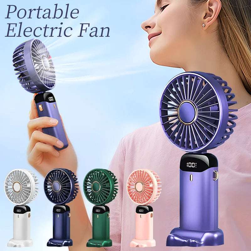 USB Rechargeable Mini Portable Handheld Electric Fan Foldable Neck Hanging Outdoor Fan Adjustable 5 Speed Powerful Air Cooler - globaltradeleader