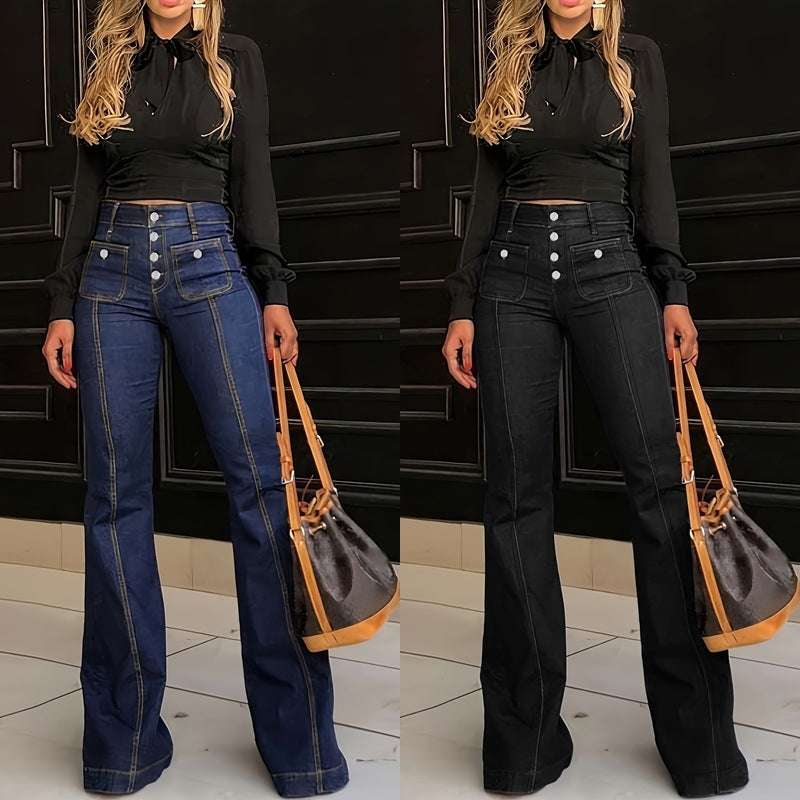 Women's Patchwork Jeans Slim Fit Slimming Stretch Flared Pants - globaltradeleader