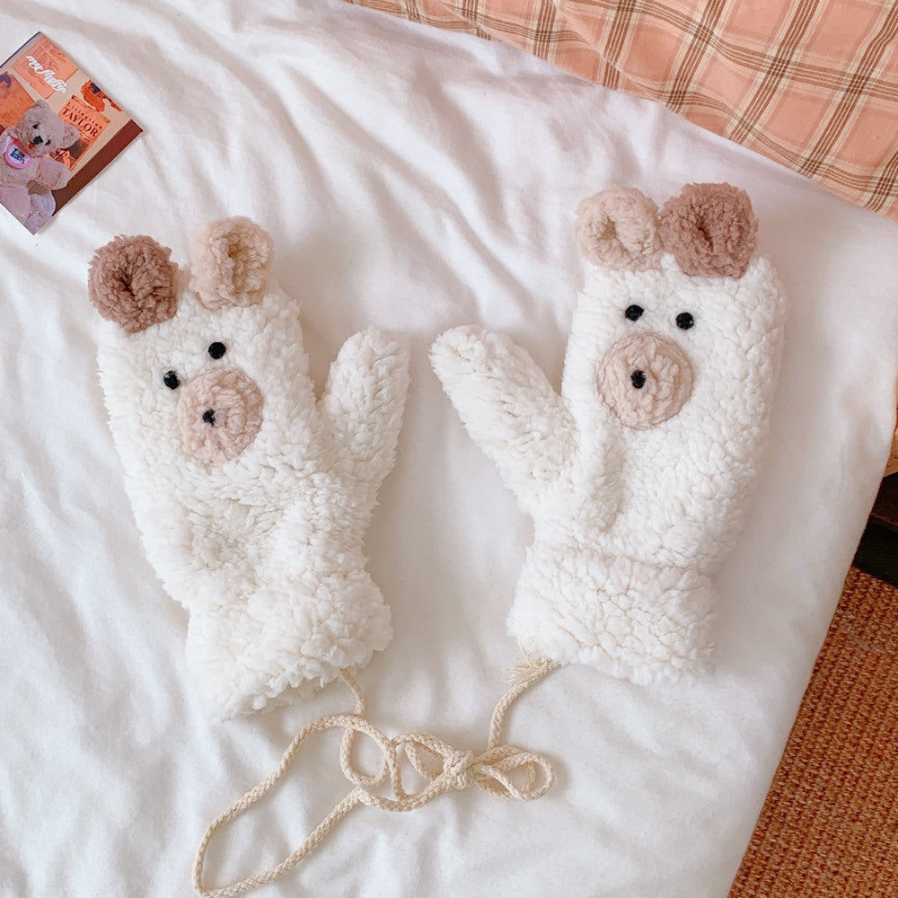 Winter Warm Cartoon Bear Plush Gloves Halter All-inclusive Cold Protection Fleece Thick - globaltradeleader