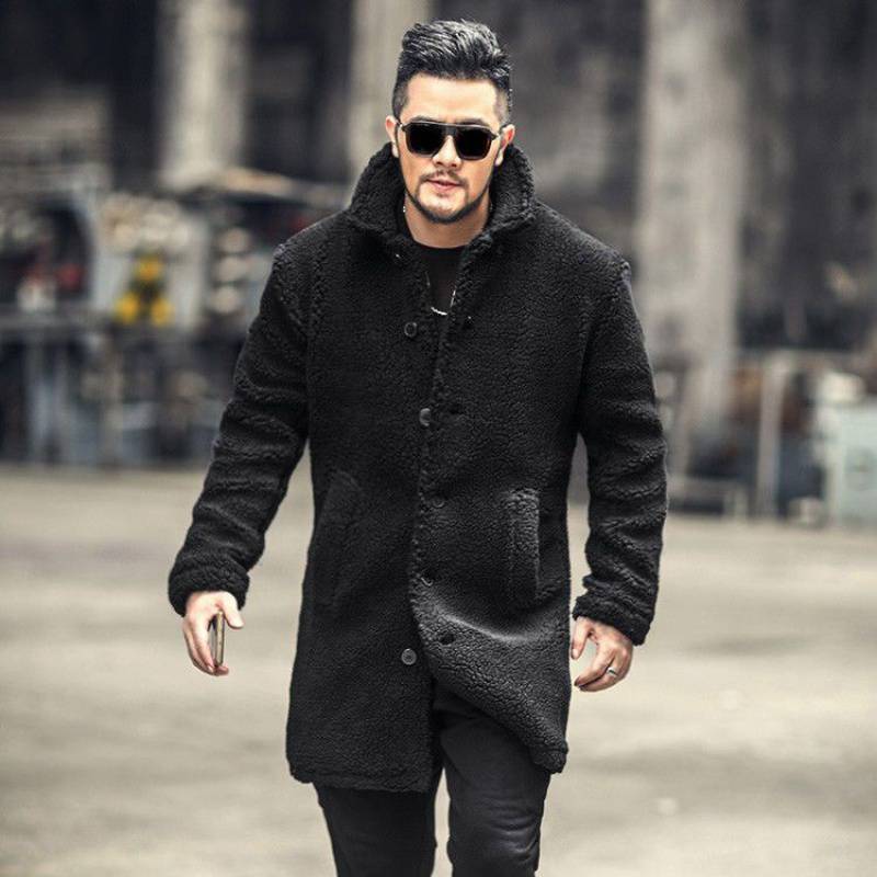 Cotton-padded Mid-length Coat Men's Winter Plus Size Korean-style Faux Leather Lamb - globaltradeleader