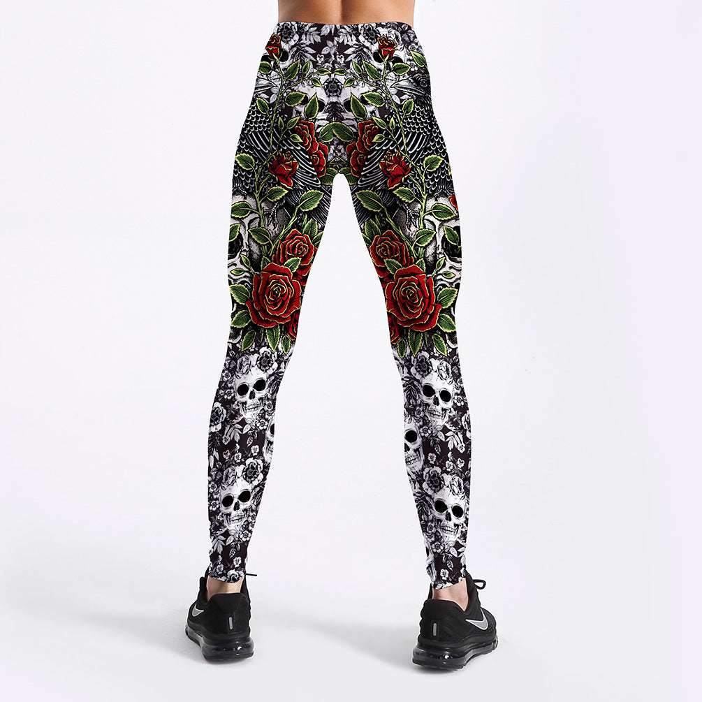 Roses Skulls Yoga Workout Leggings - globaltradeleader