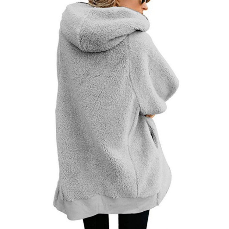 Autumn And Winter Hooded Zipper Cardigan Fur Coat Plush Sweatshirt
