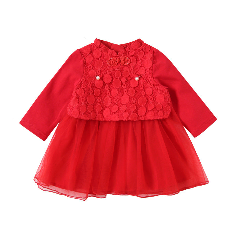 Girls' mesh skirt cheongsam dress