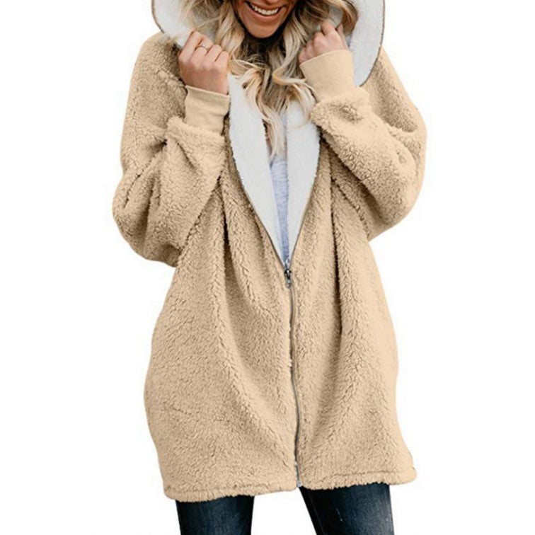 Autumn And Winter Hooded Zipper Cardigan Fur Coat Plush Sweatshirt