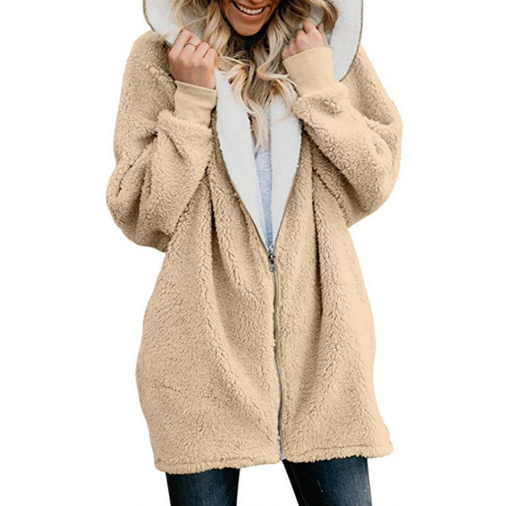 Autumn And Winter Hooded Zipper Cardigan Fur Coat Plush Sweatshirt