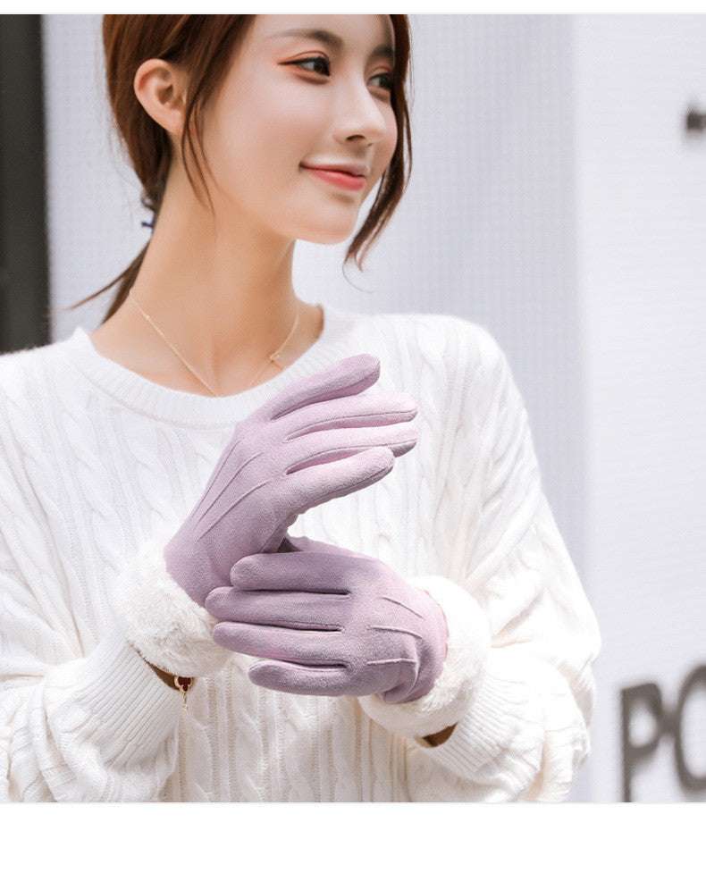 Women's Autumn Winter Touch Screen Plus Suede Warm Ski Gloves - globaltradeleader