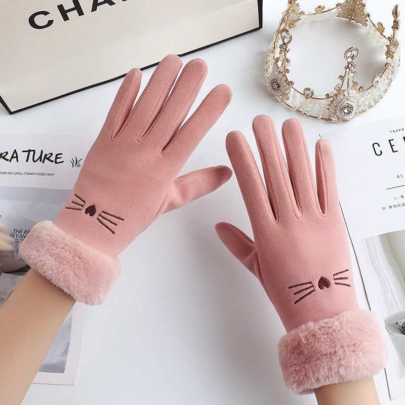 Women's Fleece-lined Thermal Touch Screen Gloves For Autumn And Winter