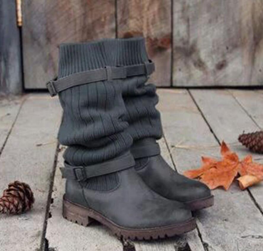 Vintage Style Winter Women Lady Warm Plush Fur Knitted Woolen Cotton Booties Martin Boot Shoes - globaltradeleader