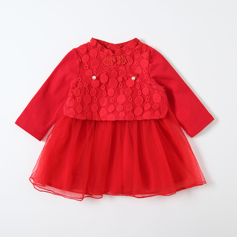 Girls' mesh skirt cheongsam dress