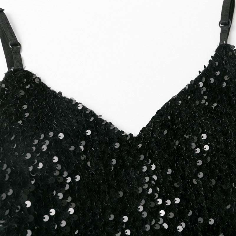 Sequins Suspender Dress Long Skirt Black Light Dress - globaltradeleader