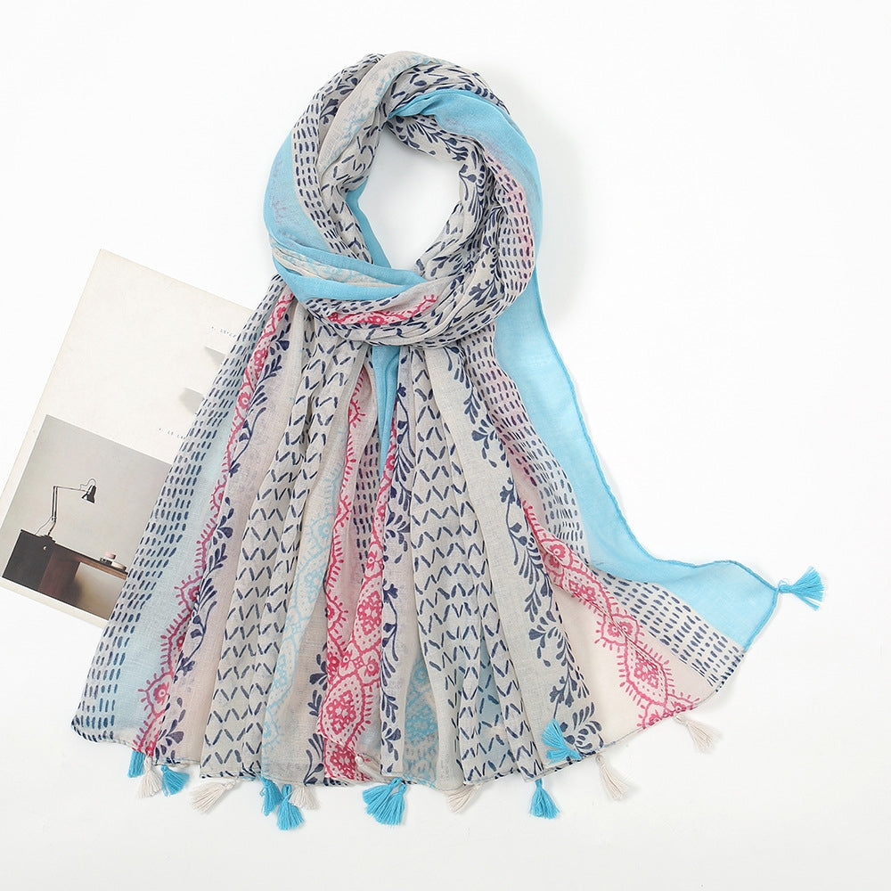 New Voile Tassel Retro Printed Geometric Versatile Fashion Travel Sun Protection Shawl Scarf