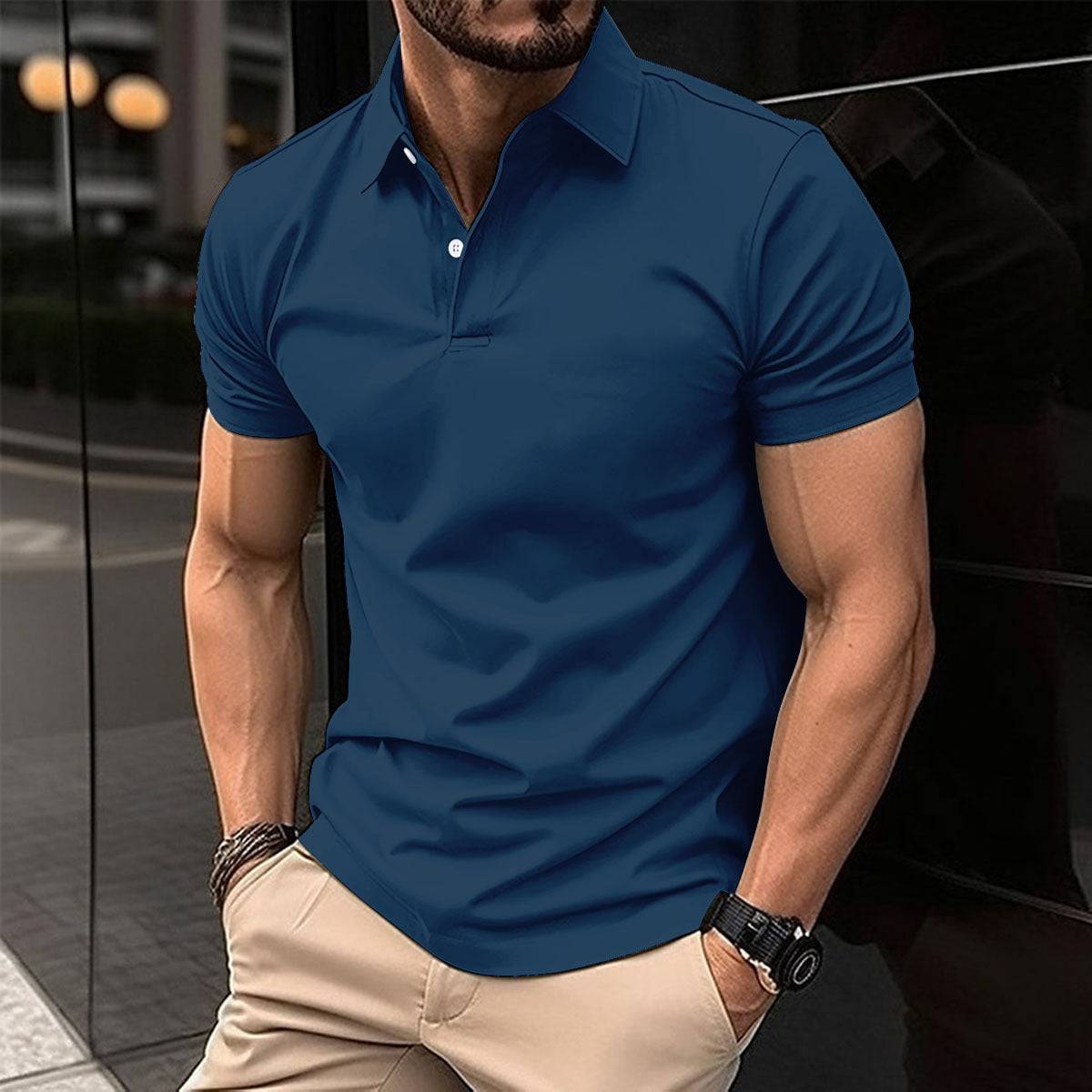 Summer Short Sleeve Polo Shirt Men Solid Color Button Lapel Buttono Top - globaltradeleader