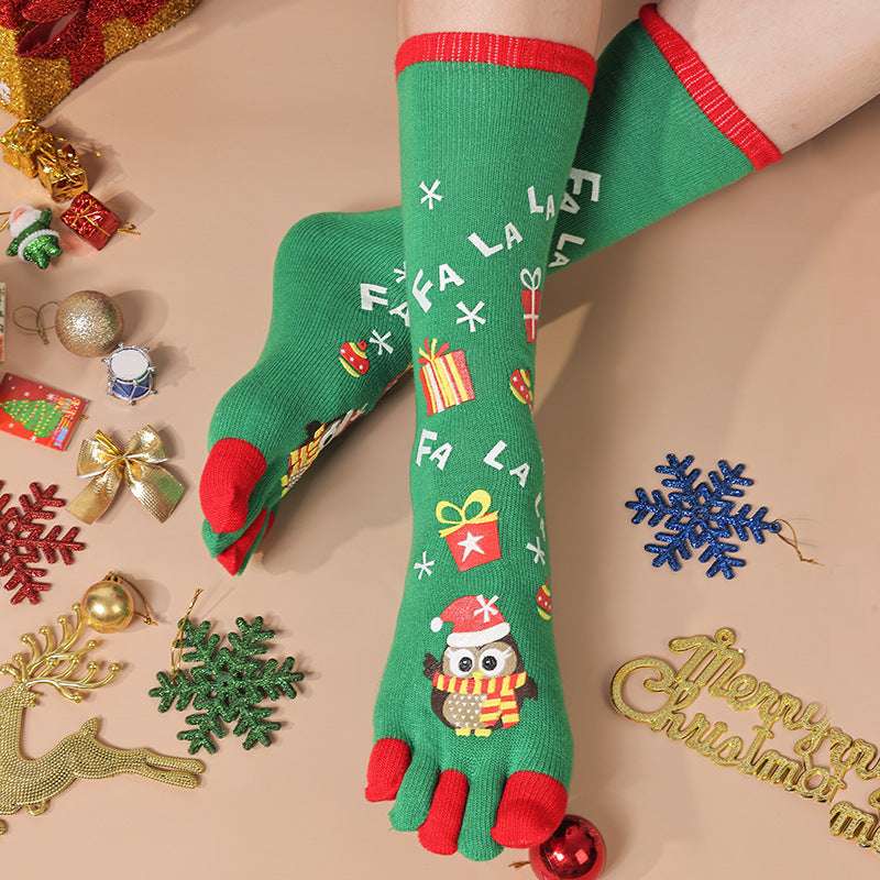 Cute Christmas Five-finger Socks Winter Elastic Sweat-absorbent Split-toe Socks For Women - globaltradeleader