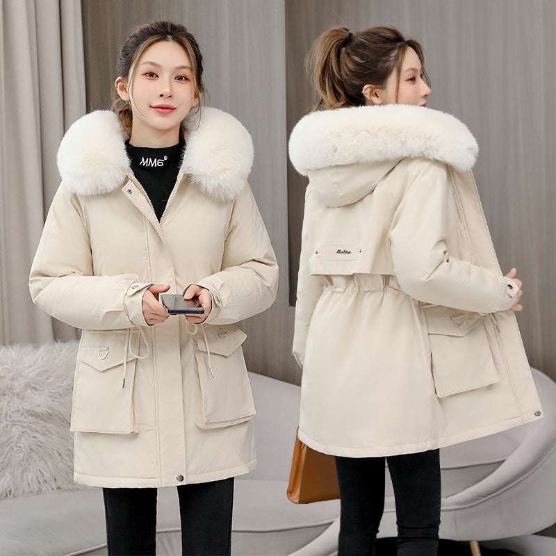 Waist Slimming Elegant Parka Cotton-padded Coat Fur Collar Western Style Velvet Lining Warm Coat - globaltradeleader
