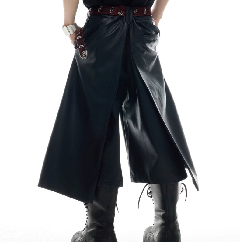 Niche Deconstruction Double-layer Design Sense Leather Pants Loose Style Shorts - globaltradeleader