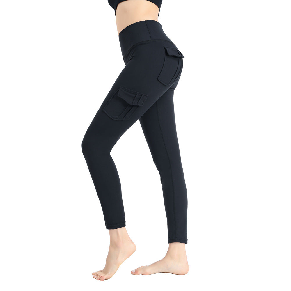Pockets Trousers Solid Color Slim Yoga Track Pants Womens Clothing - globaltradeleader