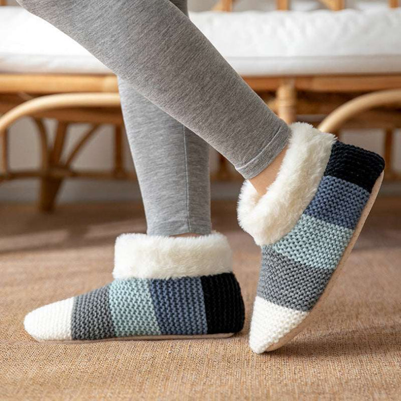 Women's Color-matching Knitted Plush Floor Socks Home Indoor Warm Non-slip Carpet Socks Winter Fashion - globaltradeleader