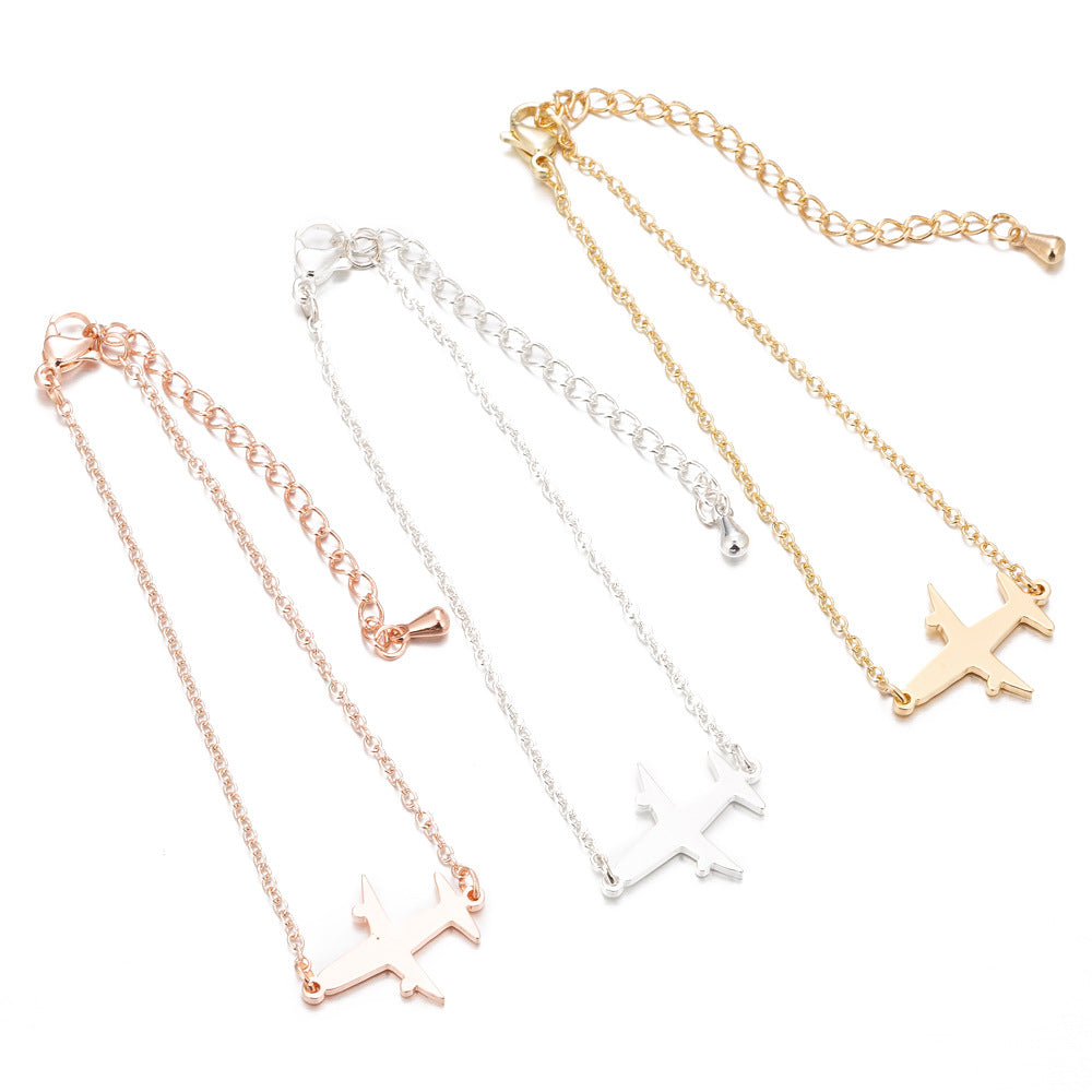Stainless Steel Bracelets Simple Airplane Design Pendant Chains Fashion Charms Bracelet For Women Jewelry Party Gifts - globaltradeleader