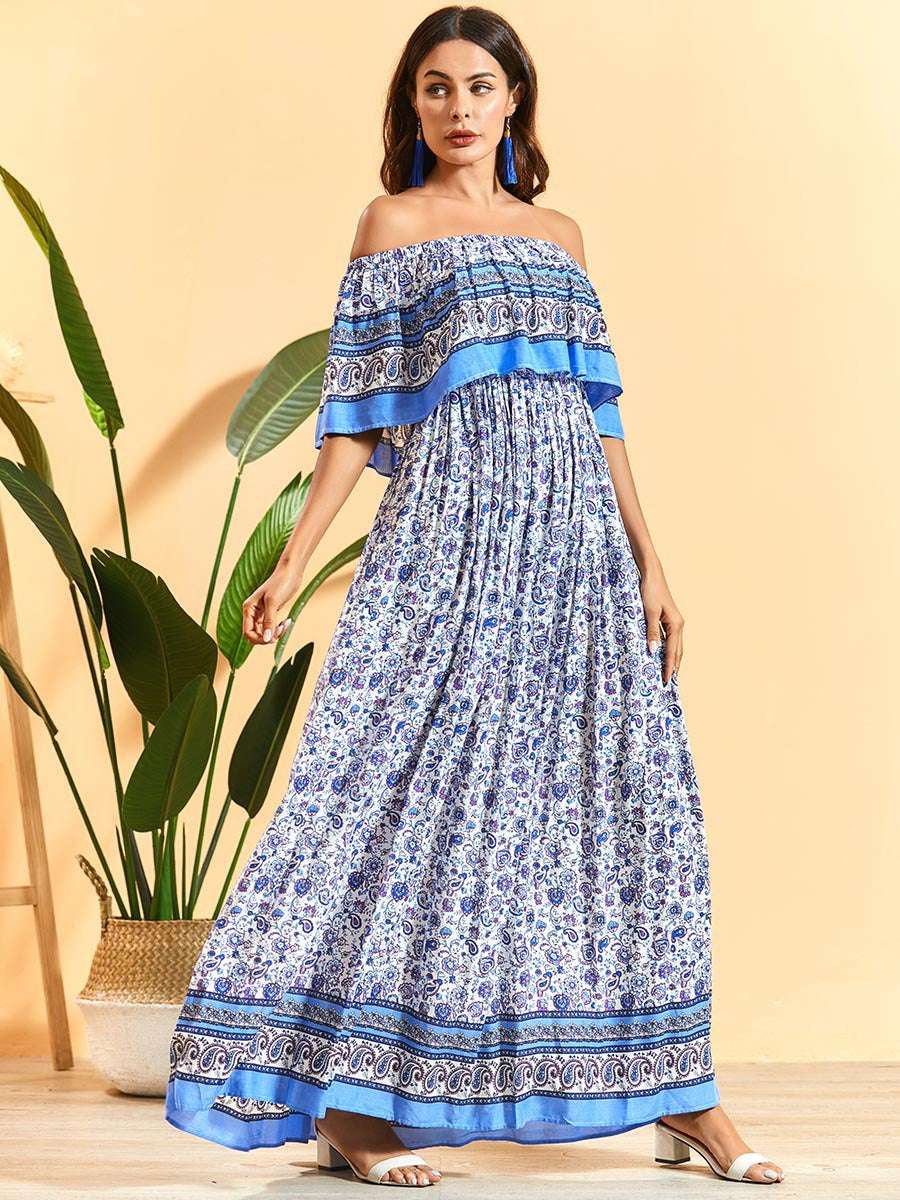 One-shoulder Short-sleeved Travel Dress