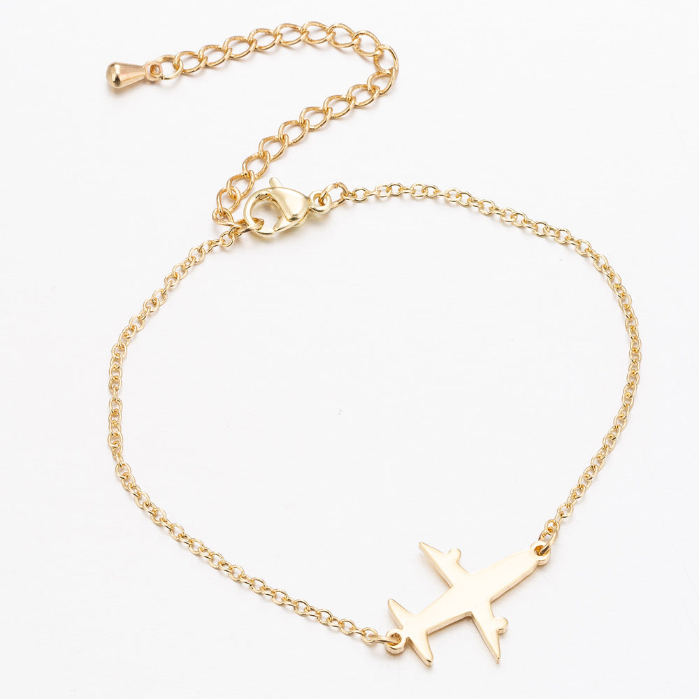 Stainless Steel Bracelets Simple Airplane Design Pendant Chains Fashion Charms Bracelet For Women Jewelry Party Gifts - globaltradeleader