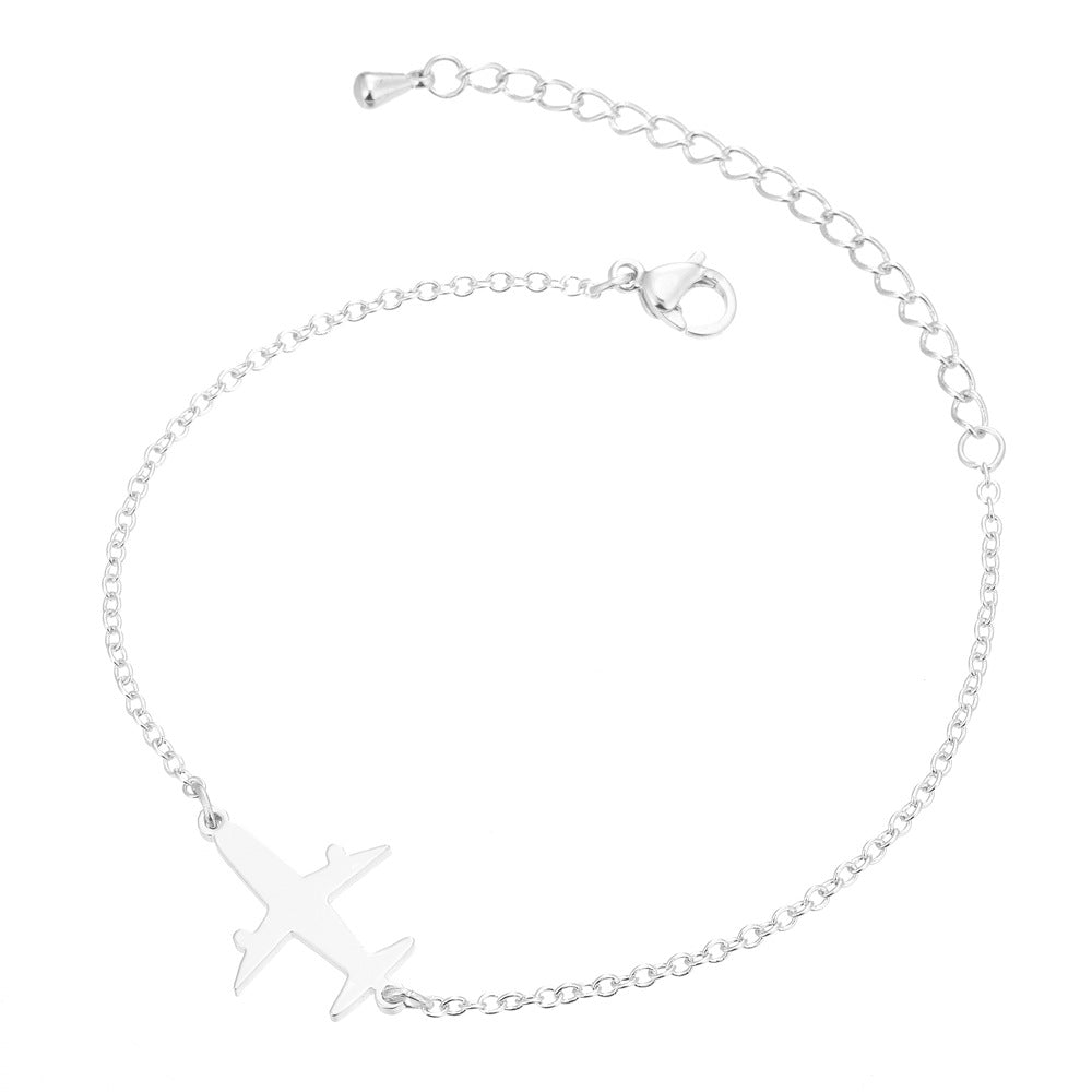 Stainless Steel Bracelets Simple Airplane Design Pendant Chains Fashion Charms Bracelet For Women Jewelry Party Gifts - globaltradeleader