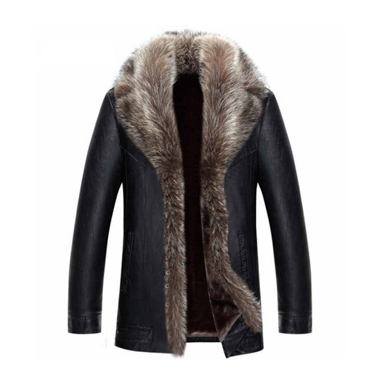 Men's Fashion Casual Leather Coat Fur Collar Jacket - globaltradeleader