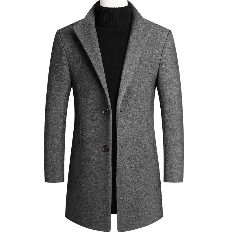 Autumn And Winter Men's Woolen Coat Mid-length Windbreaker Plus Cotton Thickened Men's Coat