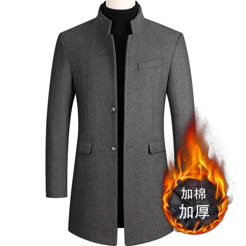 Autumn And Winter Men's Woolen Coat Mid-length Windbreaker Plus Cotton Thickened Men's Coat