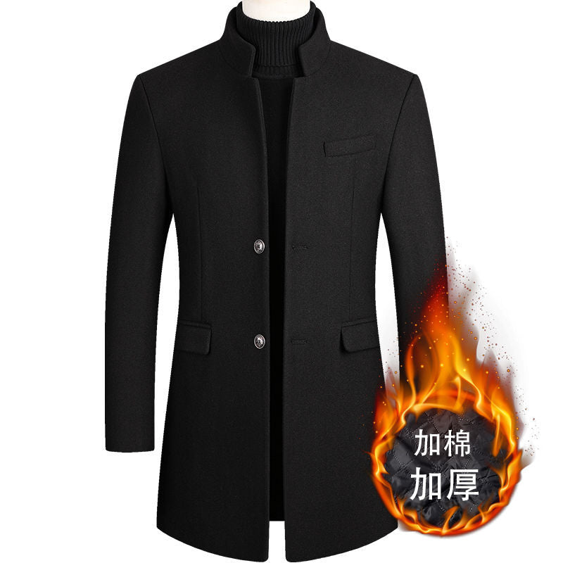Autumn And Winter Men's Woolen Coat Mid-length Windbreaker Plus Cotton Thickened Men's Coat